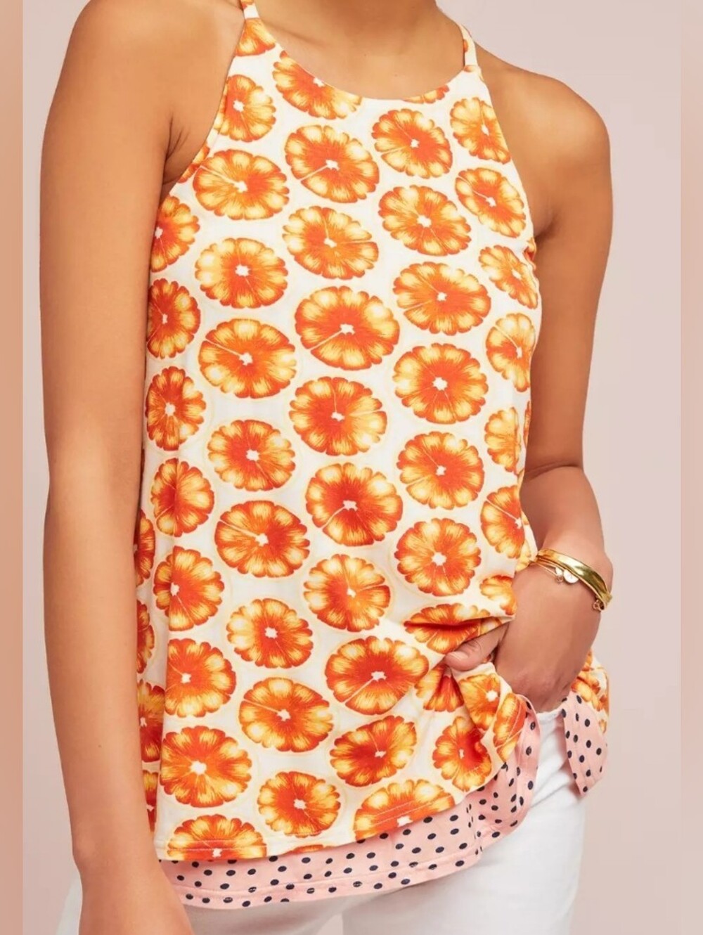 porridge by anthropologie hibiscus and polka dot tank top